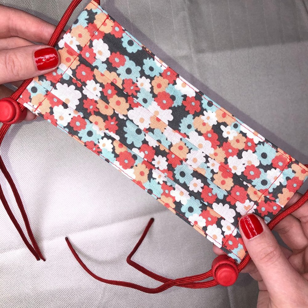 Floral Printed Pleated Face Mask Flower Print